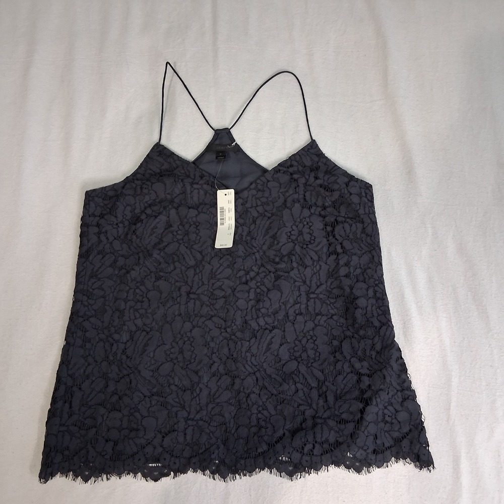 J Crew Midnight Blue Lace Camisole Cami Sz 0 NWT Dainty Sexy Layering Tank